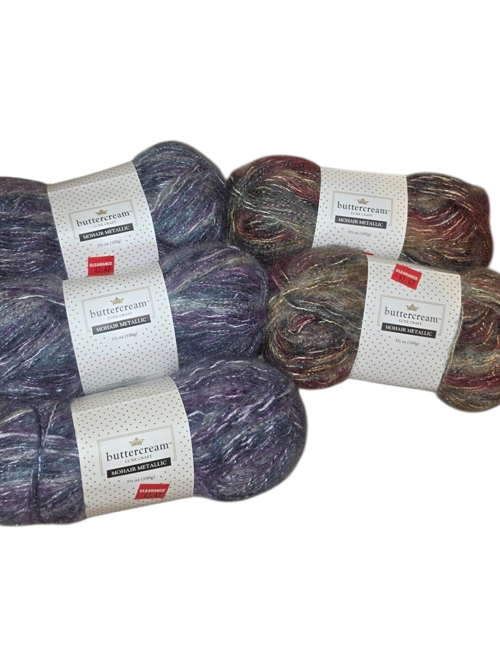 Buttercream Luxe Craft Mohair Metallic Yarn Lot 5 Purple Blue Silver Gray Gold